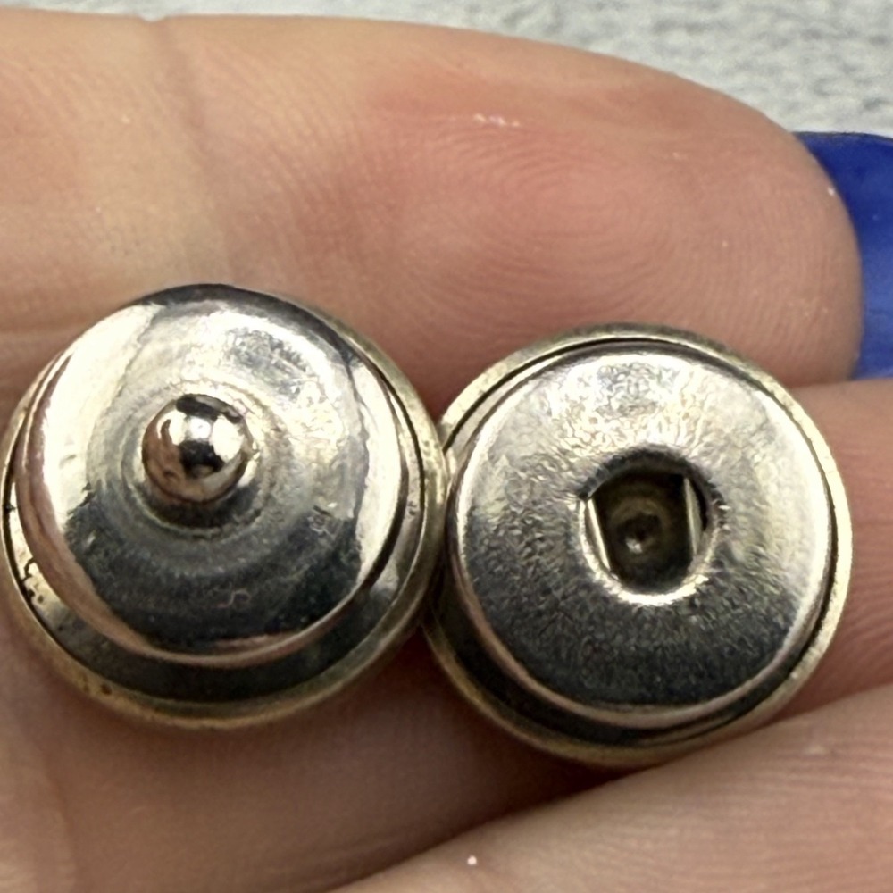 Vintage Cufflinks Silver Tone Snap Mother of Pearl - Picture 7 of 7